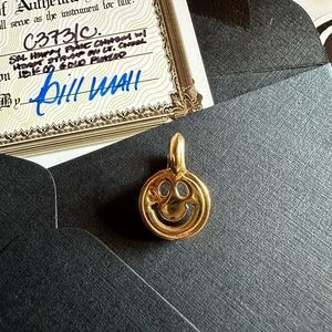 Authentic Gold Smiley Pendant Necklace 18k gold plated by Bill Wall Leather